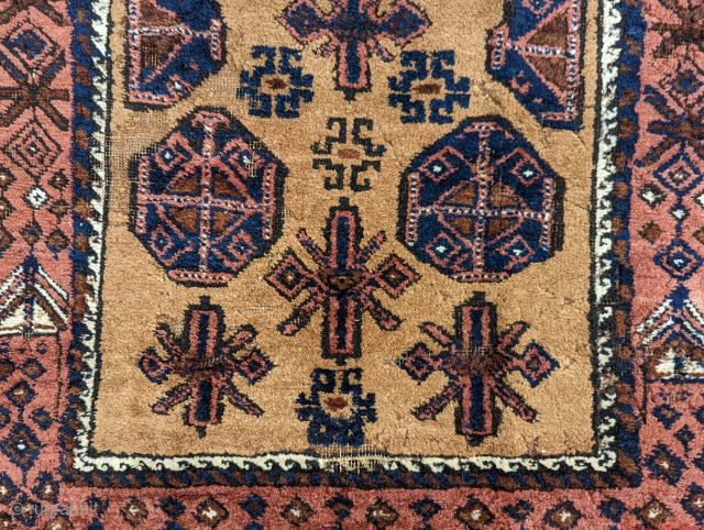 Antique Baluch rug with thick camel wool. 3'2" x 5'8"                       