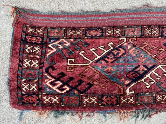 19th century Ersari torba with magenta silk. Fine for an Ersari. 4'7" x 1'4" or 140 x 41cm. Please contact me at gerrerugs@gmail.com or Steven.malloch@gmail.com        