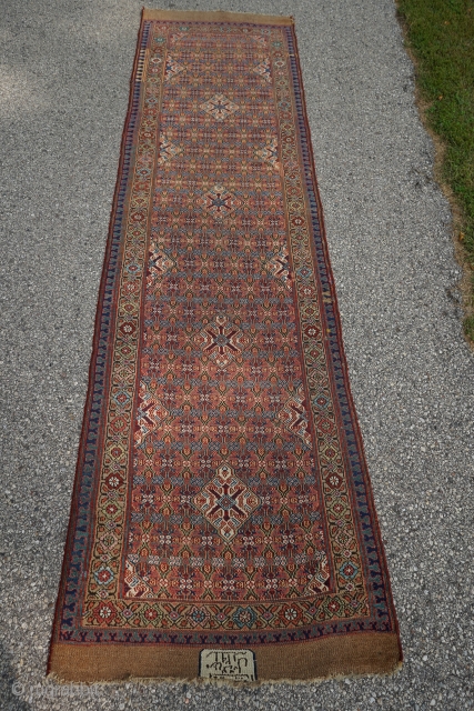 Antique camel wool Sarab Runner, dated 1874. Beautiful colors and lattice design. Rare with the date.

10ft 4in x 33in

Cheers!              