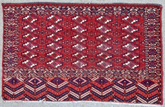19th century Tekke chuval with lots of magenta silk. Corroded silk but overall great condition. 3'10" x 2'5" or 117 x 24cm. Contact me at: gerrerugs@gmail.com or Steven.malloch@gmail.com     