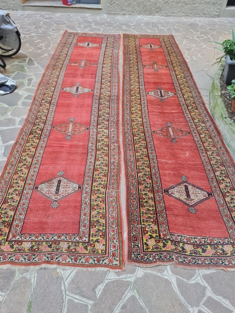 antique twins runner northwest iran need small reparation size :515x118 cm                      