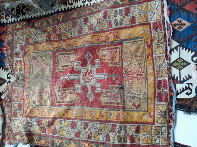 Late 19th century Konya weird design for this size.
An untouched and 100% original rug.
The bird figures on each corner and the dragon pattern in the middle is often represented on 16&17th Central  ...