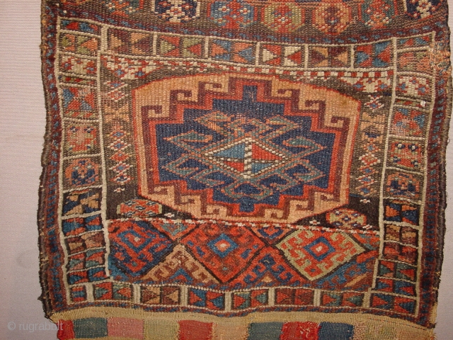 fabulous tribal 1880 antique jaff? bag, witrh some wear and fabulous natural colors
the whole measures 68x127cm  (2.3x4.2ft) , clean
             