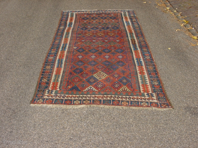 wonderful 1890 antique, main rug with great natural colors, one small, tiny  side repair, some low piule , some corosion, all ends beautifully secured, clean, flat lying, can be used right  ...