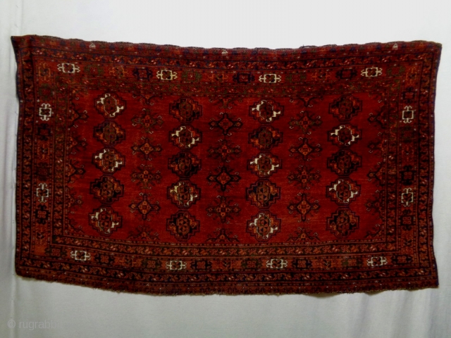 xxl Fine Turkmen Kizilayak Cuval
Size: 185x110cm (6.2x3.7ft)
Natural colors, made in circa 1910, there is low pile at some small areas (see picture 10 and 11)        