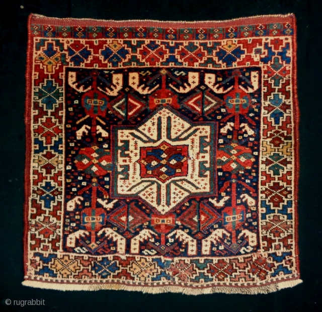 Kamseh Bagface
Size: 73x71cm (2.4x2.4ft)
Natural colors, made in circa 1910, there are old repairs and stitches                  