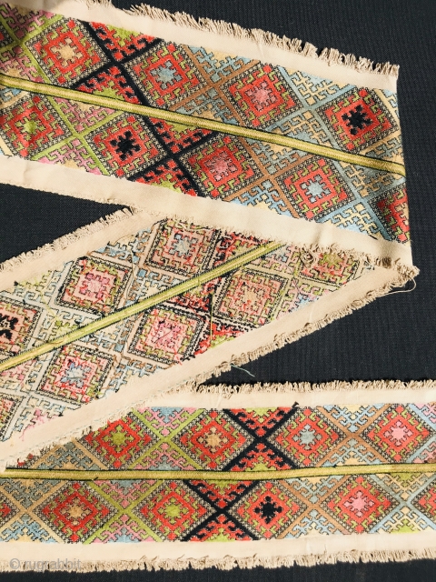 antique Baluch noble embroidery with raw silk on cotton, Size 200x19cm                      