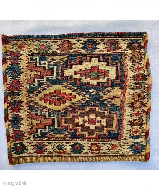 Miyaneh hashtrood shahsevan sumac bag circa 1880 all good natural colors and very good condition size 40×45cm wool on wool             