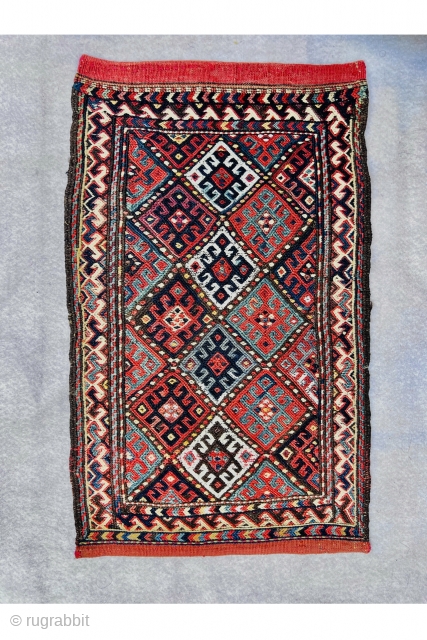  kurdish Quchan soumac Balisht circa 1880 all good natural colors and perfect condition wool on wool,size55x35cm                