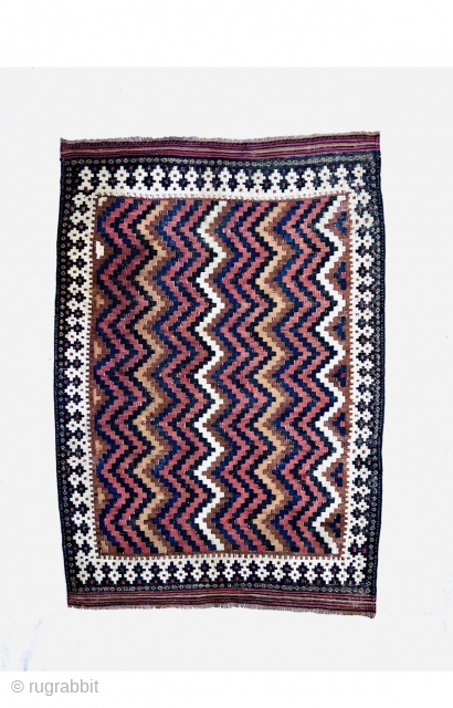 Afshar sofreh zig zag 3D design circa 1890/1900 all good natural dyes and in good  condition,White color is all cotton...size 110x96cm           