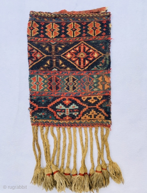 beautiful double face Afshar spoon bag sumak circa 1890 wool on wool,all good colors and perfect condation,size 60x29cm               
