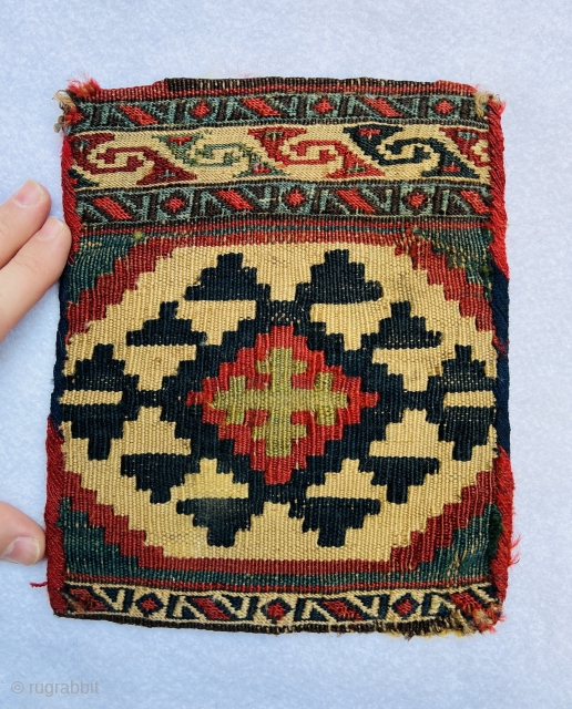 Shahsevan chanteh 1880 circa with two techniques kilim and sumak in very good condition•••size 25x20cm                  