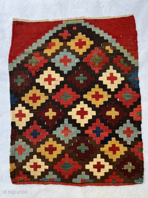 Excellent Shahsevan mafrash panel kilim circa 1880 all good natural colors and very good condition size 62x48cm.                