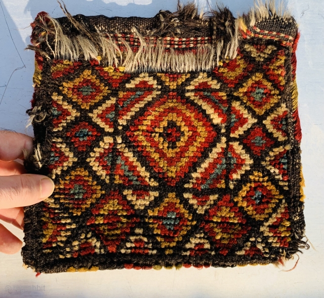 Beautiful Luri Bakhtiyari Gabbeh chanteh circa 1890,in as found condition available as is.size 24x26cm                   