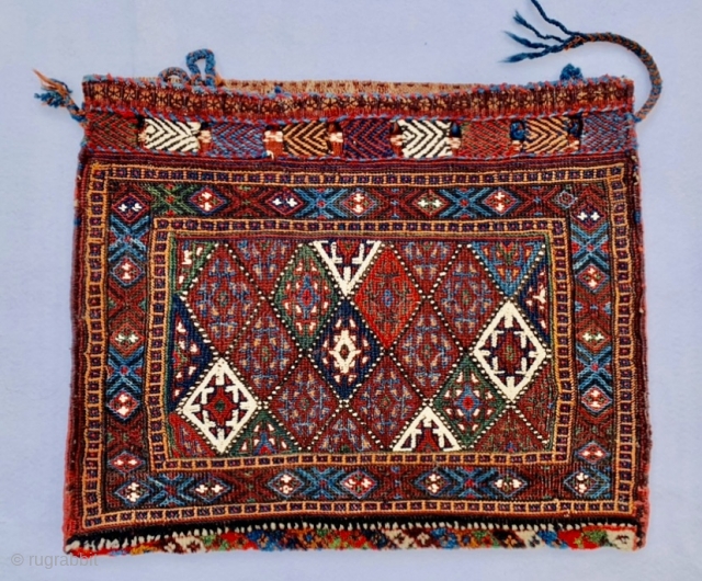 beautiful Afshar suomac bag circa 1880 ,all good natural colors and perfect condation,size 58x48cm                   