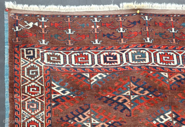 Brilliant Yomud 19th century main carpet. Complete in excellent condition, all natural dyes with very fine weave, velvety full even pile and original kelim ends. Great elem design. Size is 304 x  ...