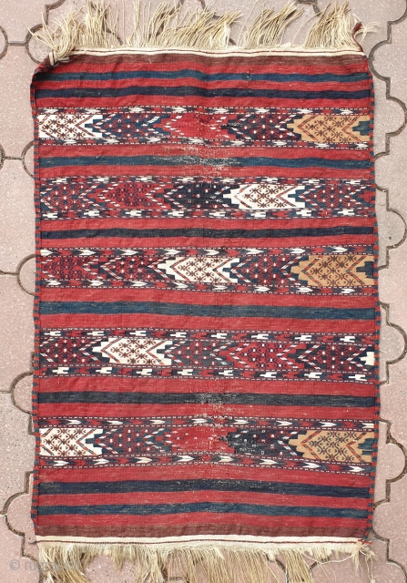 Antique Turkmen Yomud-group kilim flatweave. Vibrant all natural colors. Measures 117x79 cm.                     