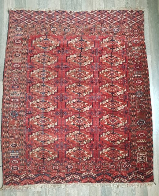 Beautiful 19th century Turkoman Tekke wedding rug with torba guls. Overall good condition for age with a couple invisible tiny old repairs and a one square inch patch that blends perfectly. Size  ...