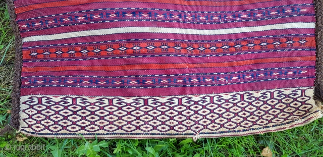 Turkmen Tekke flat-weave Khorjin. Complete and very finely woven. Lovely repeat of the Ak elem and very nice all natural colors. Measures 104x42 cm.         