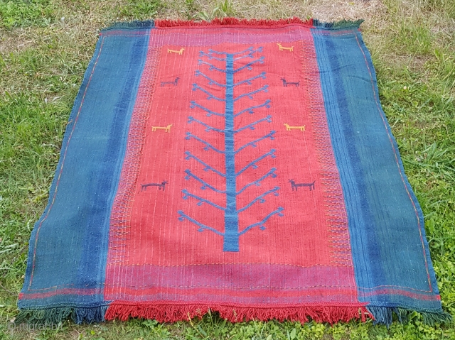 Fine early 20th century Azeri shaddah verneh with uncommon animal tree design and lovely natural colors. Great condition. Measures 148X180 cm (58X71 inches).          