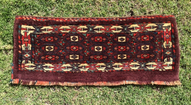 Fine 19th century Turkoman Yomud Group (Abdal) torba. Wonderful saturated colors, rare field and border design and rich soft wool. Complete with some slight moth bites. Priced to sell.    