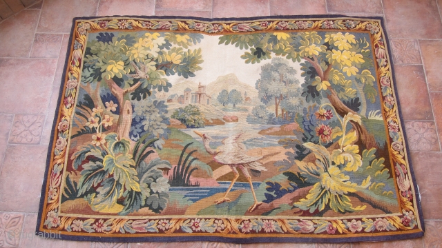 Antique French hand woven fine aubusson tapestry. Size is 118 X 168 cm. Very finely woven and is in perfect Condition. Ready to hang on the wall.      