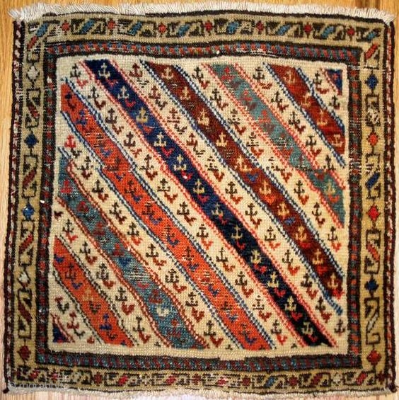 Shahsavan piled bag with stripes,circa 1870,1´.8"x1´.8",good colors,minor repairs.                         