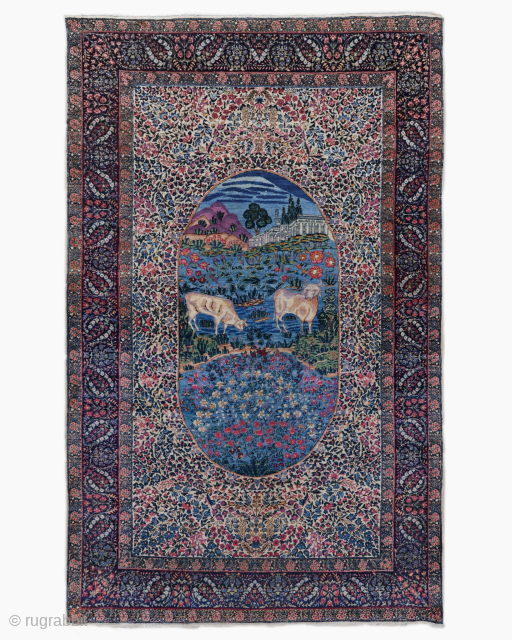 Period: Late 19th Century
Origin: Kirman
Dimensions: 142 x 228 cm

Woven in the Kirman region of Iran during the late 19th century, this rug is a fine example of the pictorial and narrative tradition  ...