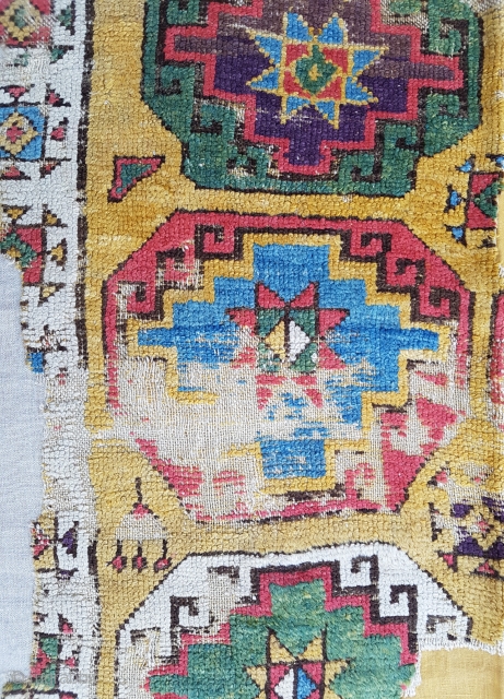 18th Century Konya Rug Fragment size 110x201 cm mounted on linen                      