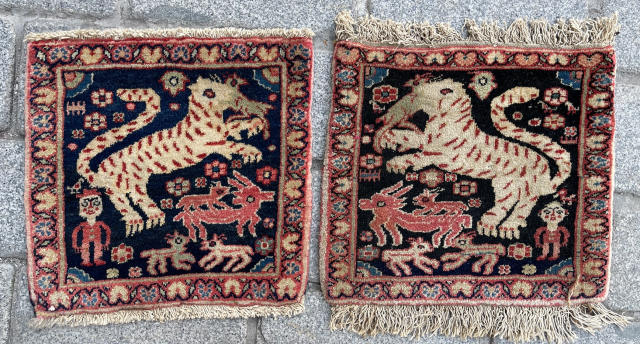 Persian Sarouk Pair Bag Faces circa 1900 size 36x36 cm / 36x40 cm                    