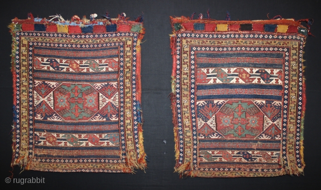 ca.1880 A Pair Shahsavan Bags,,wonderful Natural colours,,size:64x54 & 67x57 cm  2.2x1.10 & 2.3x1.11 ft ,,                 