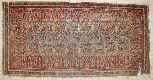 Rare 19th century India Amritsar small rug,,worn condition ,,wonderful colours,size:67x135 cm  2.2x4.4 ft                   