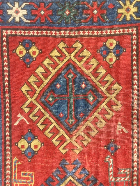 Circa 1900 Kasak rug, end borders loss  190 x 115 cm                     