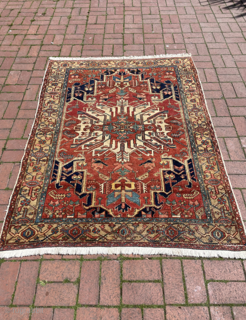 Late 19th century small Heriz. Both ends had reweave. Please contact via e-mail : Halilaalan@gmail.com
Size 179 x 139 cm              