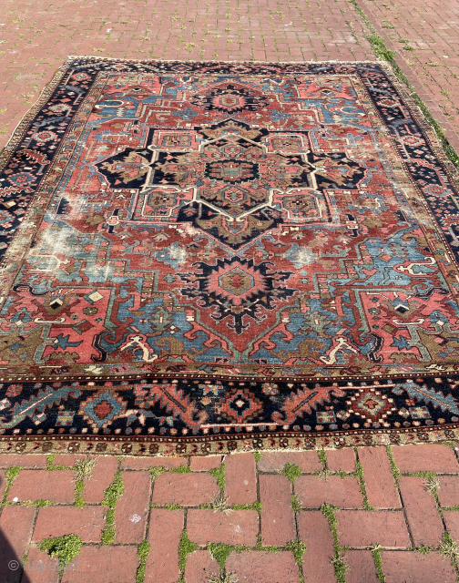 Antique village made Karadja carpet circa 1900, all color natural dyes. size 342 x 267 cm. Please contact directly via e-mail or WhatsApp // halilaalan@gmail.com / +905343303848      