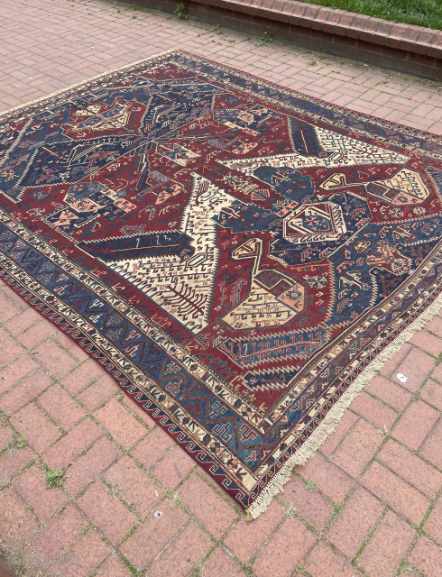 Caucasian dragon soumak carpet circa 1890, it has old repair places. Size : 320 x 265 cm. Please contact for more infos and pics. E-mail : halilaalan@gmail.com // WhatsApp : 0090 534  ...