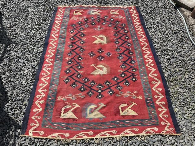 Middle of 19th century Thracian Sharkoy kilim. Unusual birds in it also good colors. Both ends loss several lines. Please contact via directly on e-mail or WhatsApp. Halilaalan@gmail.com // +90 534 330  ...