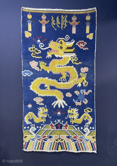 Old Chinese carpet with description on top side. No old repair. Little color run from back (needs wash). Size : 170 x 90 cm /// please contact directly via WhatsApp or email  ...