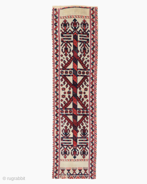 19th Century Turkmen Tekke Tentband Fragment

The incredibly fine knotting in this Turkmen tent-band fragment was probably made by Teke tribes during the 19th century. Once around  12 metres long, time and  ...