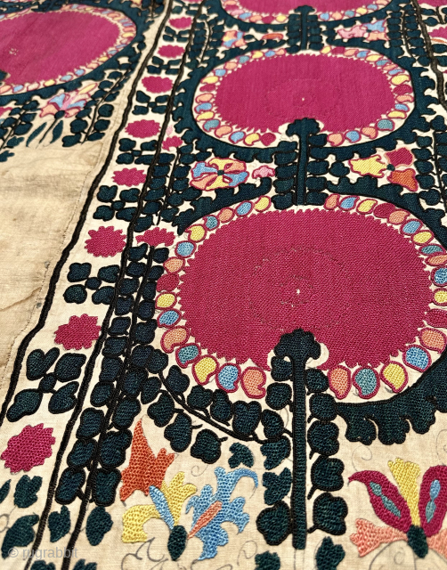 Tashkent Joinamaz Suzani Circa 1850 Size: 116x220 cm
Please contact directly. Halilaydinrugs@gmail.com                      