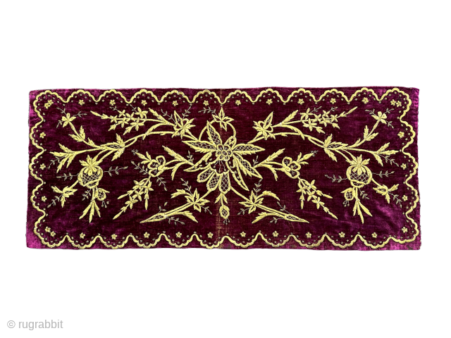 Silk velvet cushion with golden embroidery from 1900s. Size: 88 x 36.5 cm . 

E-mail to halilkokogluu@gmail.com . 

Also, you can simply find my further contact information and my other rugs on  ...