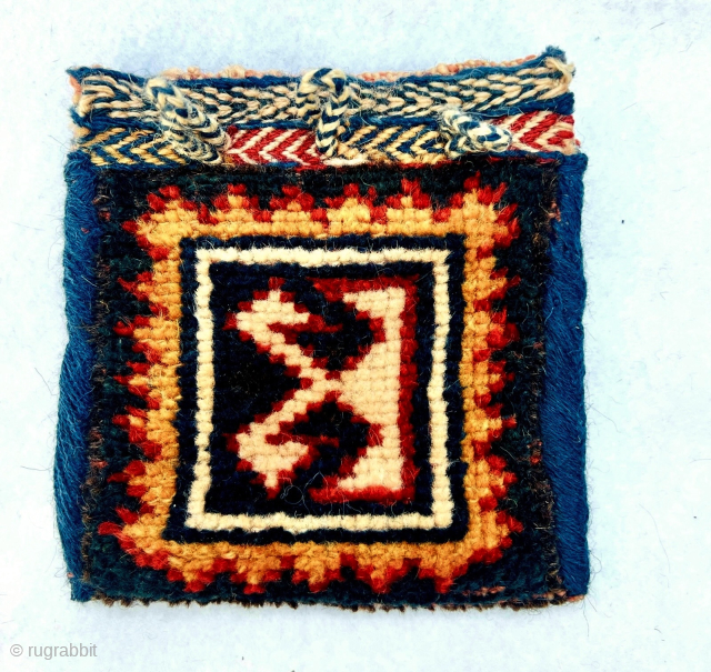 Miniature Lori Qashqai Gabbeh bag circa 1900 wool on wool size 18x20cm,Please Contact this email for more information.
hamidparsacarpet@yahoo.com               