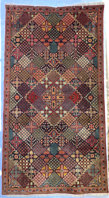 “Antique Kashan rug fragment with extremely fine weaving, made of high-quality kork wool, featuring a design inspired by Qajar-era ceramics. The original outer border of the piece has been lost.”170x92cm Please Contact  ...