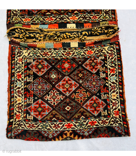 complete Varamin Khoorjin circa 1880 With very beautiful animals woven on both sides and looking towards the center., the field is covered in a diamond lattice containing cruciform designs with natural saturated  ...