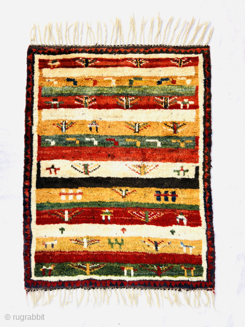  Colorful old Lori Qashqai Gabbeh rug, size 130 x 103 cm (51 x 41 in), in very good condition.Please Contact this email for more information hamidparsacarpet@yahoo.com      