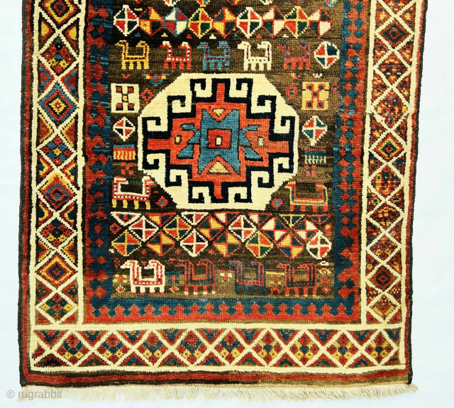Antique Shahsevan Hashtroud Miyaneh runner, circa 1880, size 310x95 cm (122x37 inches), with attractive animal and decorative motifs on a natural brown wool background. Please contact this email for more information: hamidparsacarpet@yahoo.com 