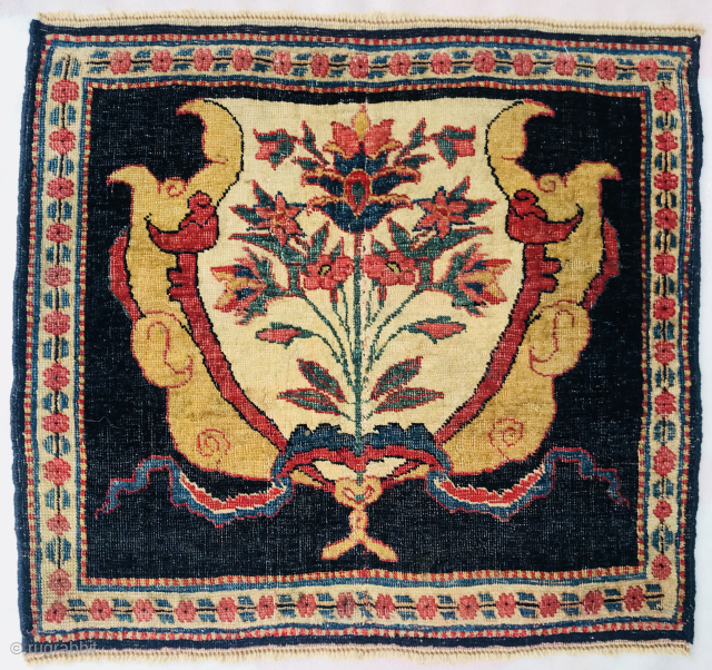 Very old small Persian Kurdish Bijar 1870 circa,wool on wool>size 50x52cm                      