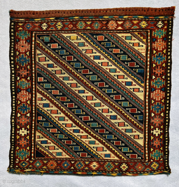 Very fine Moghan savalan shahsevan soumac bagface circa 1870,all good natural dyes and in very good condition,size 55x55cm               