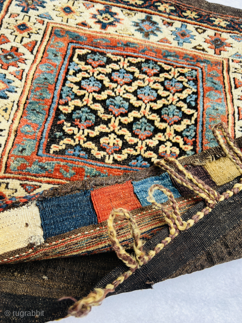 Very unusual Varamin bag circa 1870s with Salor Turkmen Aksu design in the medallion,wool on wool and in very good condition Size 60x52cm          
