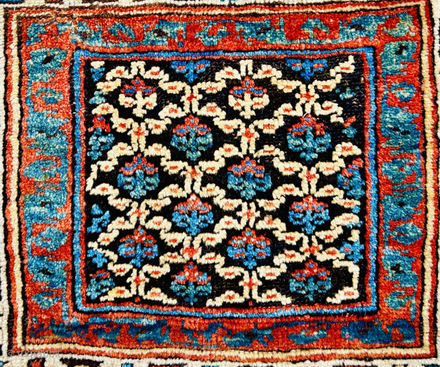  Very unusual Varamin  bag circa 1870s with Salor Turkmen Aksu design in the medallion! Size 60x52cm               